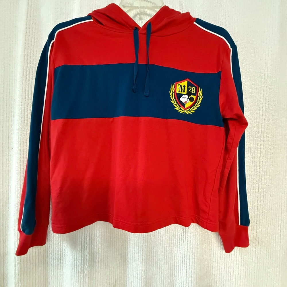 Disney Mickey Mouse M 28 Hoodie‎ Red Blue White Stripe Womens Medium